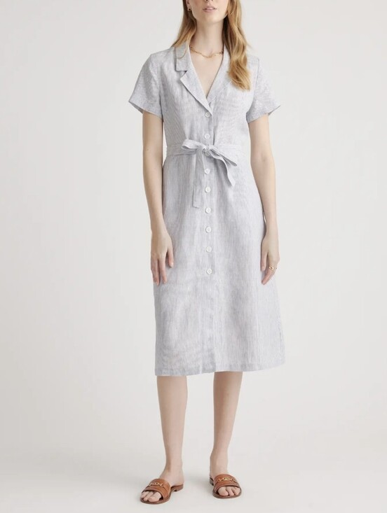 Quince Dresses & Skirts - Quince-NWT-100% European Linen Button Front Dress in Blue Pin Stripe-Size XL